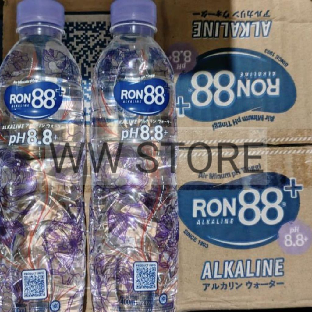 

Minuman Air Minum pH Tinggi Dalam Kemasan halal MUI RON88 RON 88 + ALKALINE botol plastik PET 24x400ml