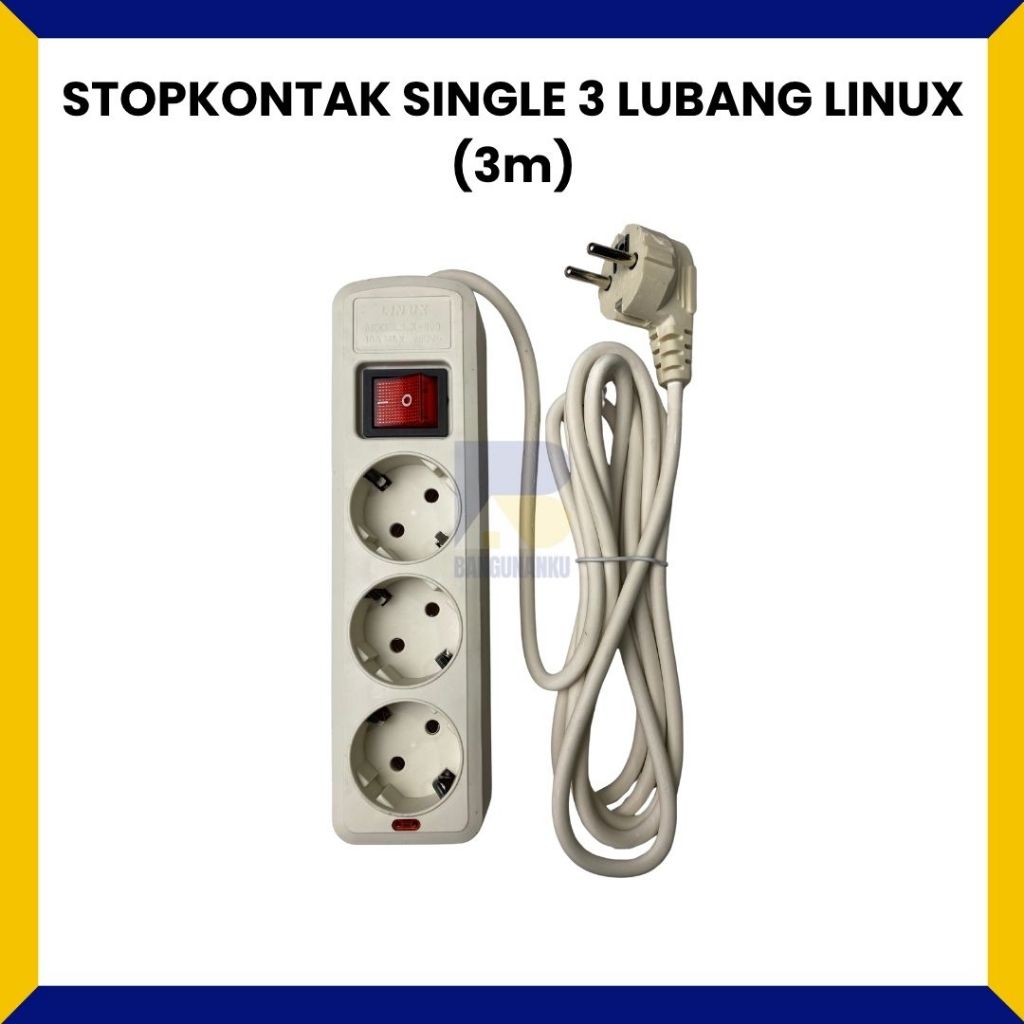 Stop Kontak Kabel 3 Lubang 3 Meter Stop Kontak Colokan Linux