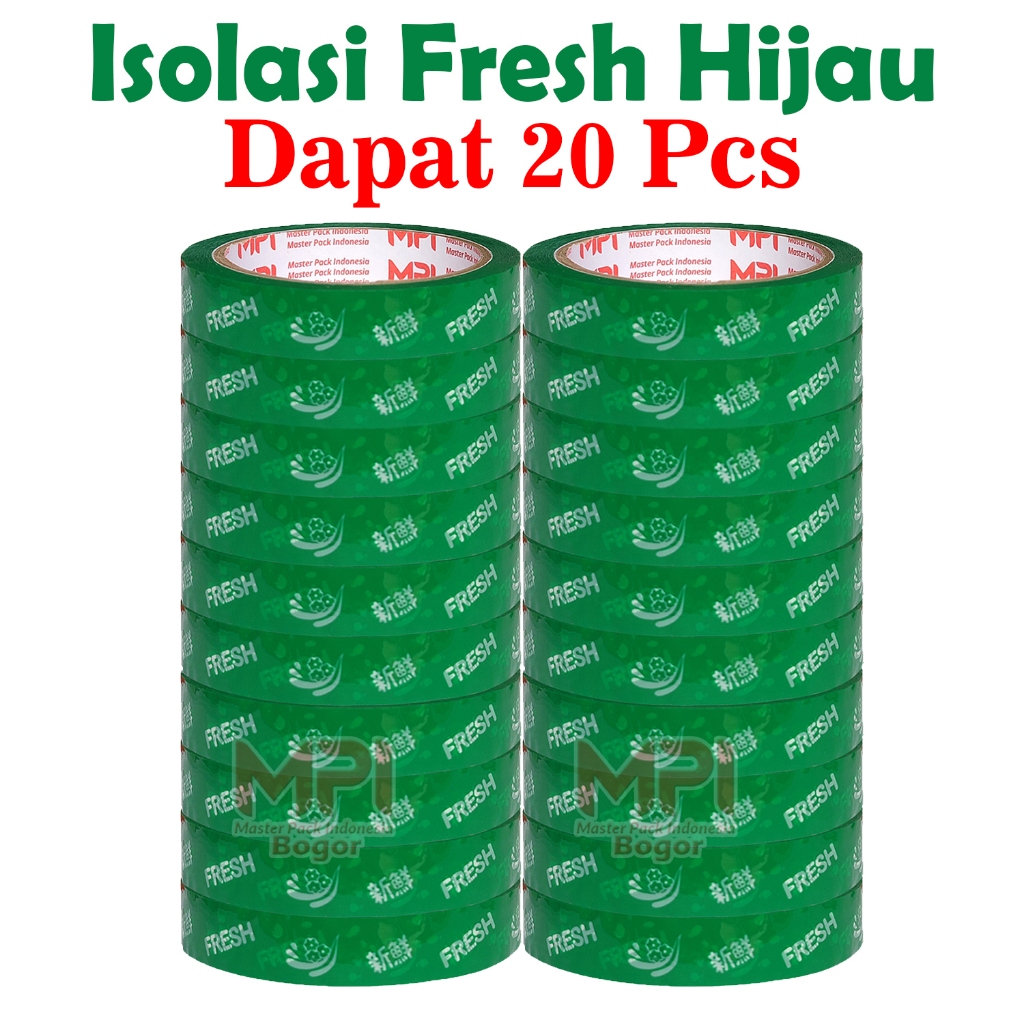 

Paket 20 Pcs - Isolasi Fresh Hijau 18 mm x 50 Meter - Lakban Untuk Sayur & Buah Fresh