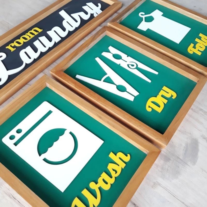 SET LAUNDRY ROOM Hiasan Dinding Walldecor Tulosan timbul Laser Cutting