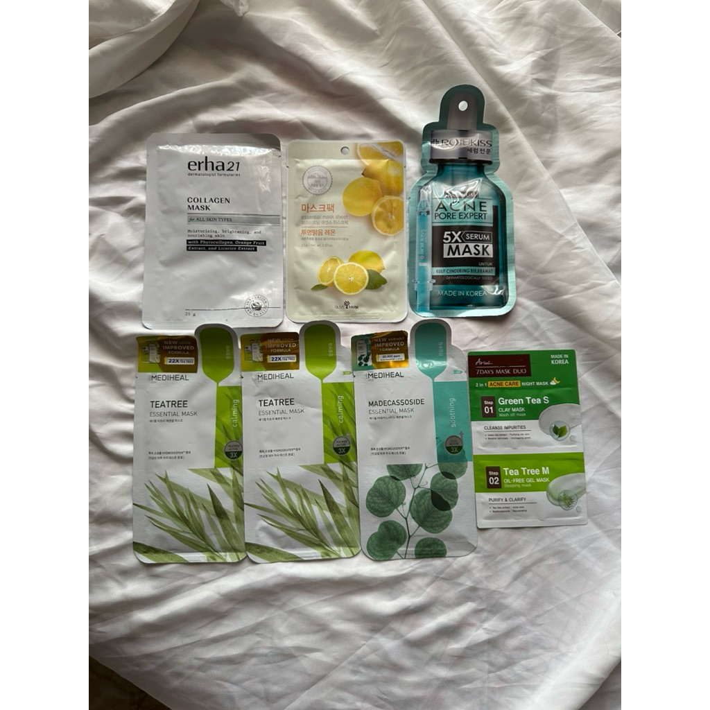 NEW SEALED ORI MASKER WAJAH SHEET MASK ERHA & ROJUKISS & MEDIHEAL & OLIVE FARM & ARIUL