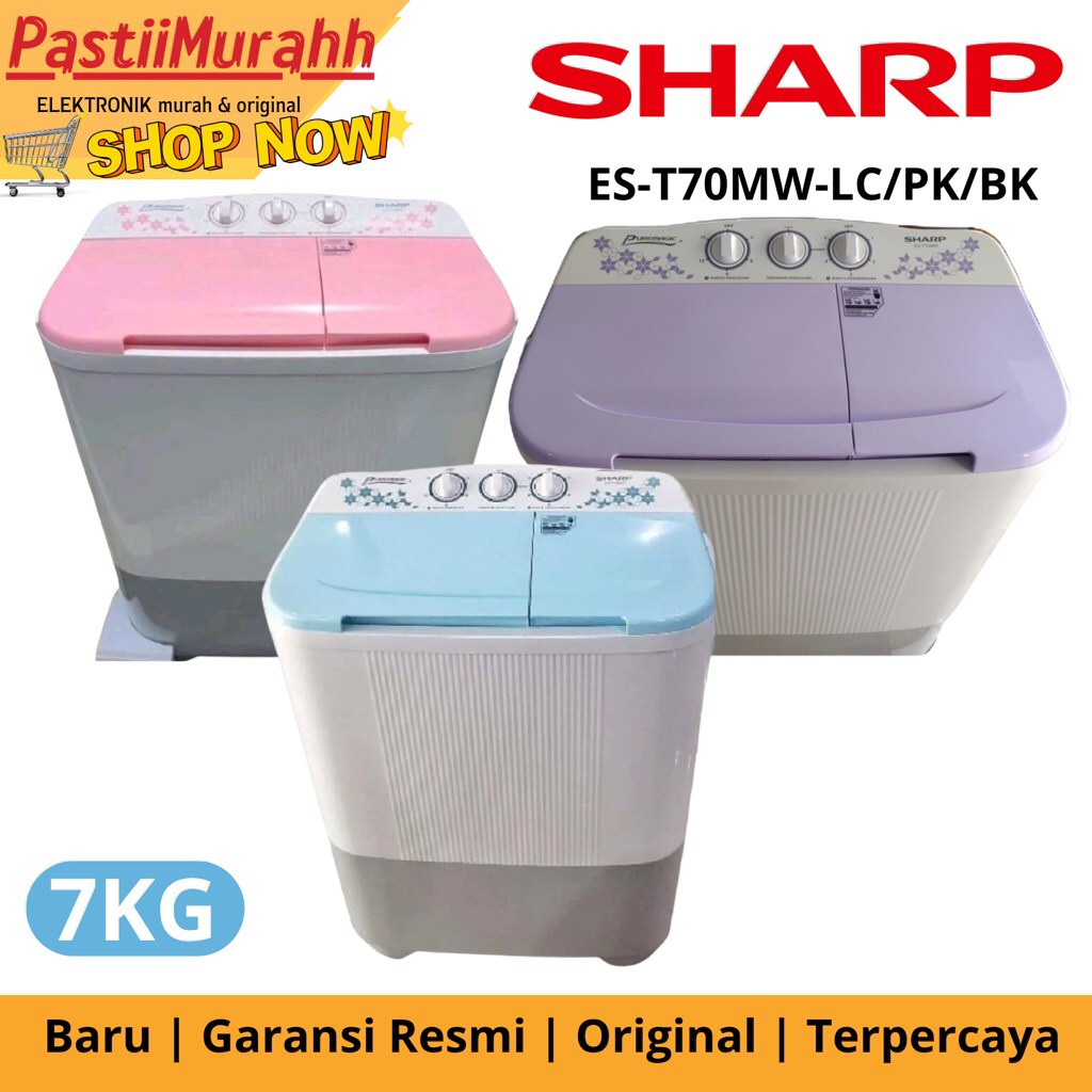 MESIN CUCI SHARP ES-T70MW LC/PK (7KG) | MESIN CUCI SHARP 2 TABUNG 7KG puremagic series hemat listrik