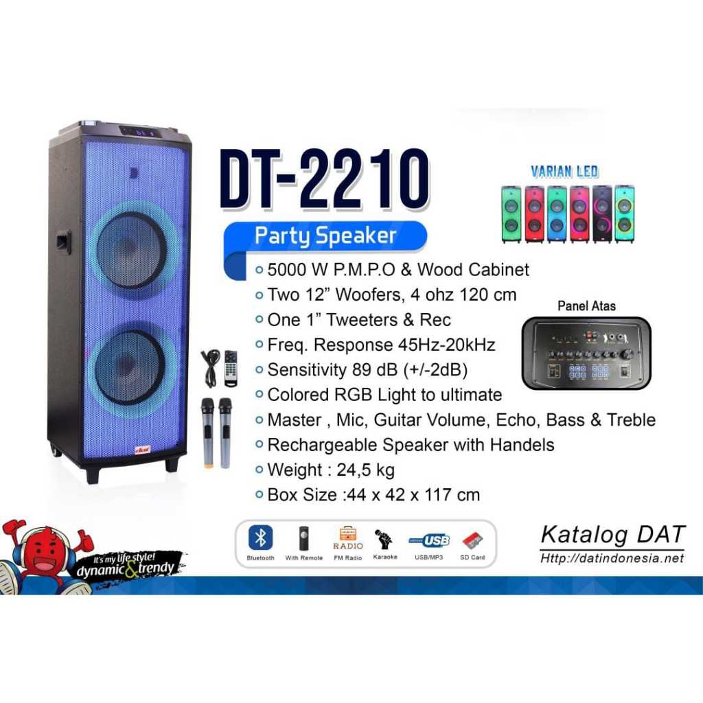Speaker Portable Wireless DAT DT2210 12 Inc Double Free 2 Mic Wireless Party Speaker