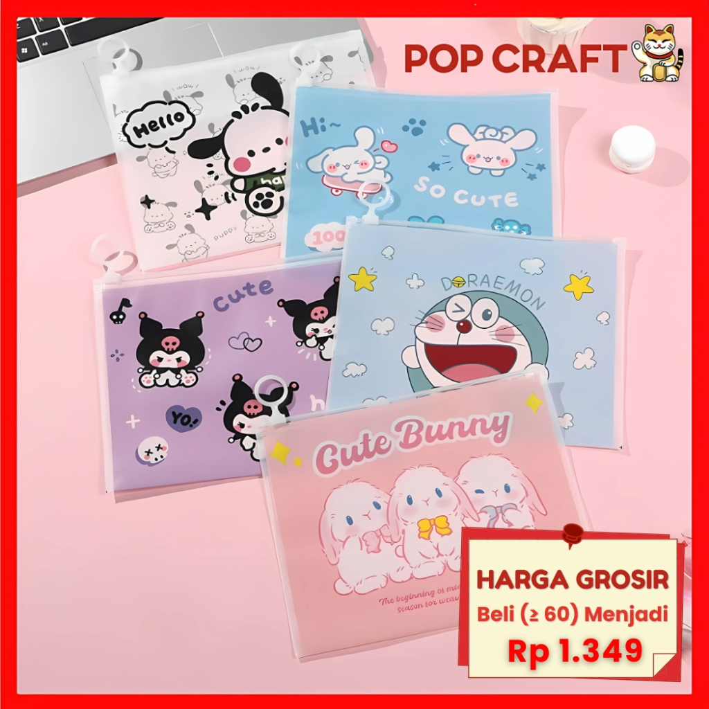 

PC Tempat Pensil Anti Air Alat Tulis Kantor Organizer Transparan Kartun Tas Make Up Lucu - ST29