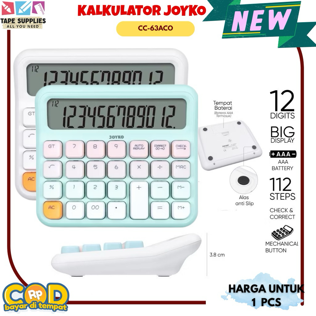 

Kalkulator Kantor Joyko 12 Digit CC-63ACO – Check Correct, Anti Slip