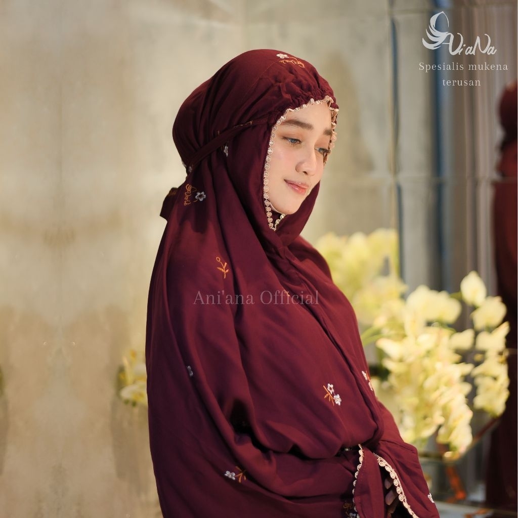 Ani'ana Official - MUKENA TERUSAN BORDIR BAHAN RAYON TWIL PREMIUM KBI MOTIF BUNGA KECIL CANTIK BORDI