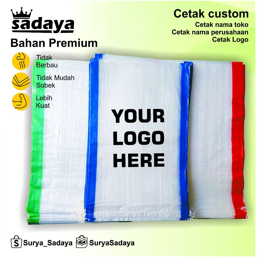 Sablon Karung transparan 30x45 cm Custom Karung 5kg Cetak Karung Plastik Sablon Karung Beras Karung 