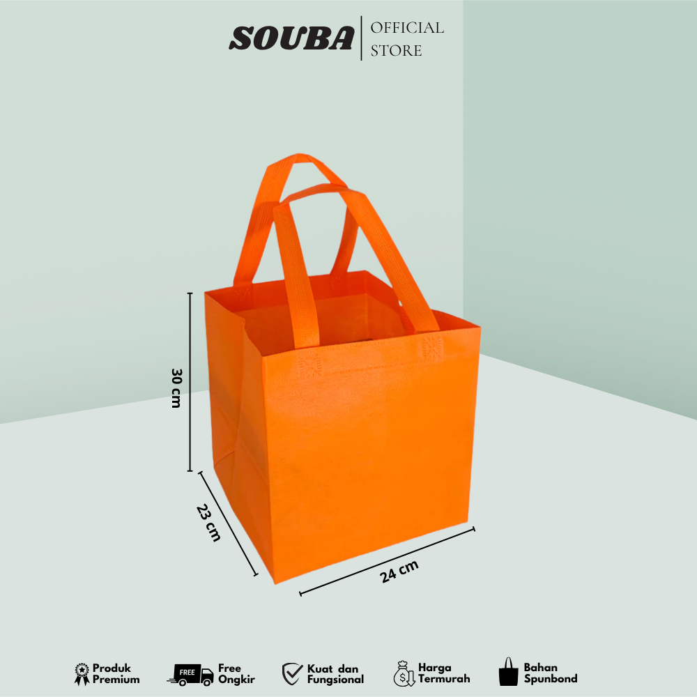 

Tas Spunbond Polos – Ukuran 24x23x30 cm. Tas Kain Hajatan Spunbond / Tas Nasi Kotak (12 Pcs)
