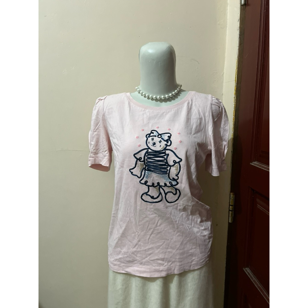 atasan soft knit kaos warna pink pinky gurl branded by teenie weenie (preloved)