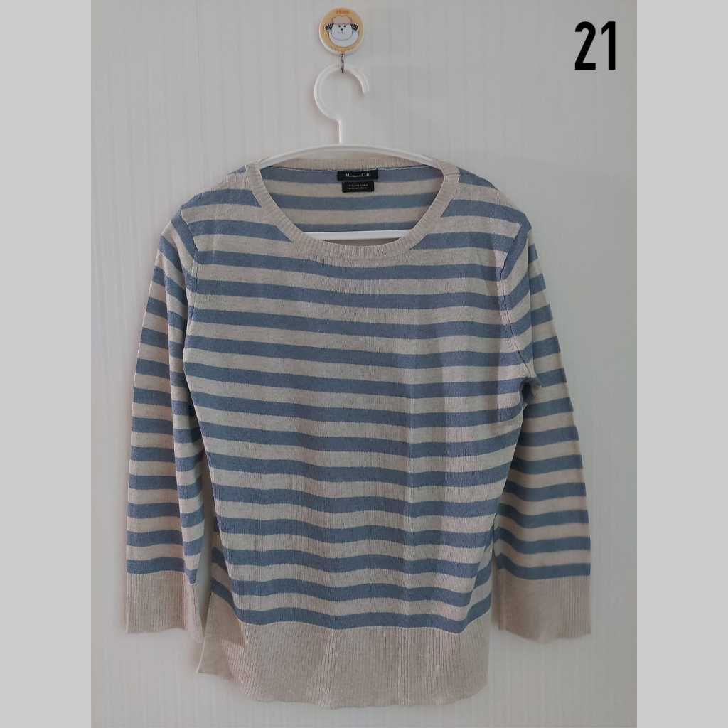 Preloved Kaos Garis Biru Cream (Massimo Dutti)