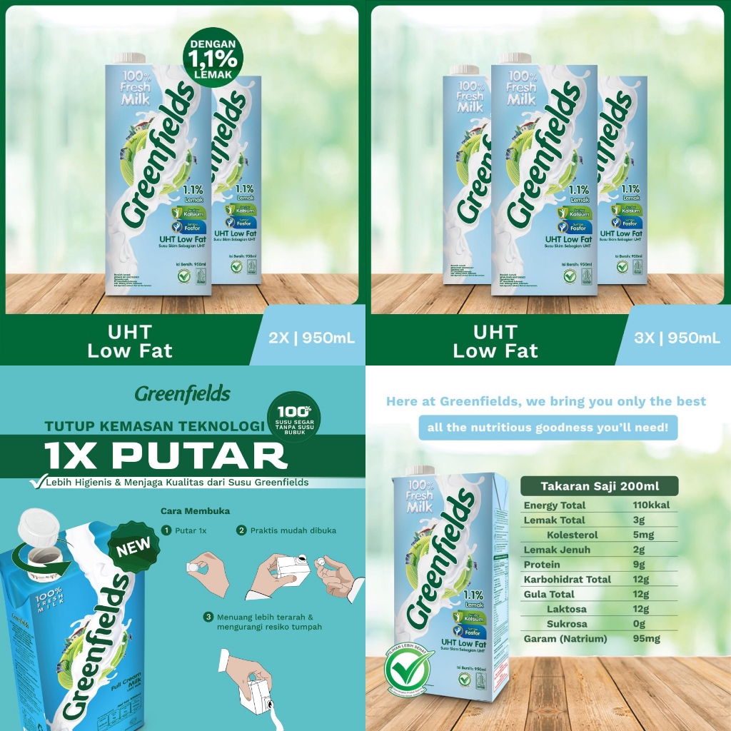

Low Fat UHT Susu Greenfields 950mL 950 ml 1 Liter 1L 1000mL [Twinpack & Triplepack]
