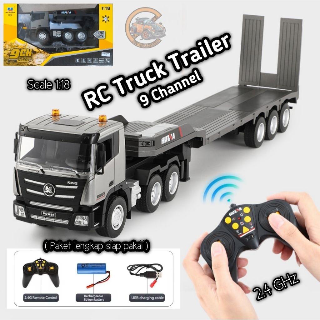 Huina 1318 RC Truck Trailer 9 Channel 2.4GHz skala 1:18 (Paket lengkap siap pakai )
