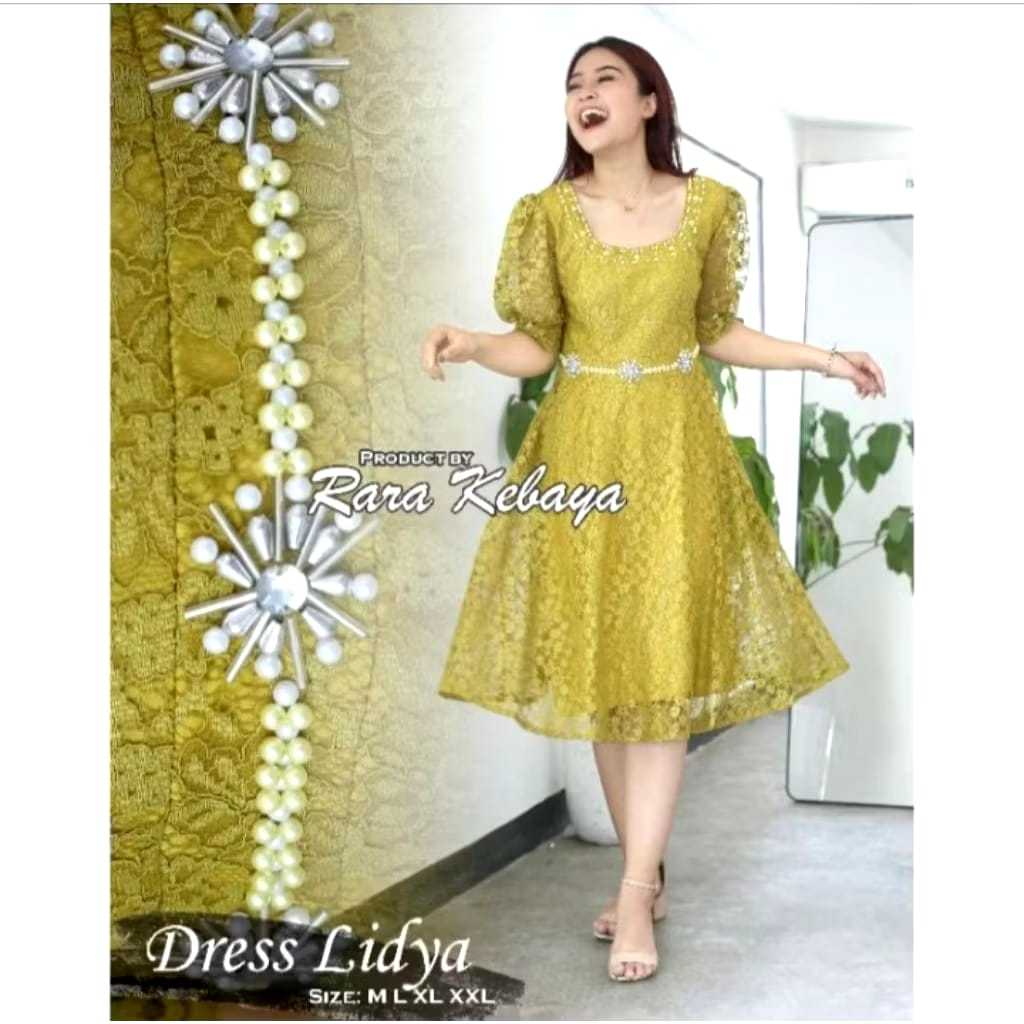 GAUN SERAGAMAN SEMI KOREA DRESS BROKAT~DRES GEREJA NATAL VIRAL MEWAH~DRES PESTA BROKAT CANTIK FORMAL