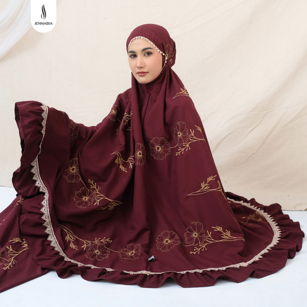 JENNABIA - Mukena Bordir Dewasa Jumbo Premium Rempel Maryam Renda Mewah Terbaru Bahan Adem Cantik