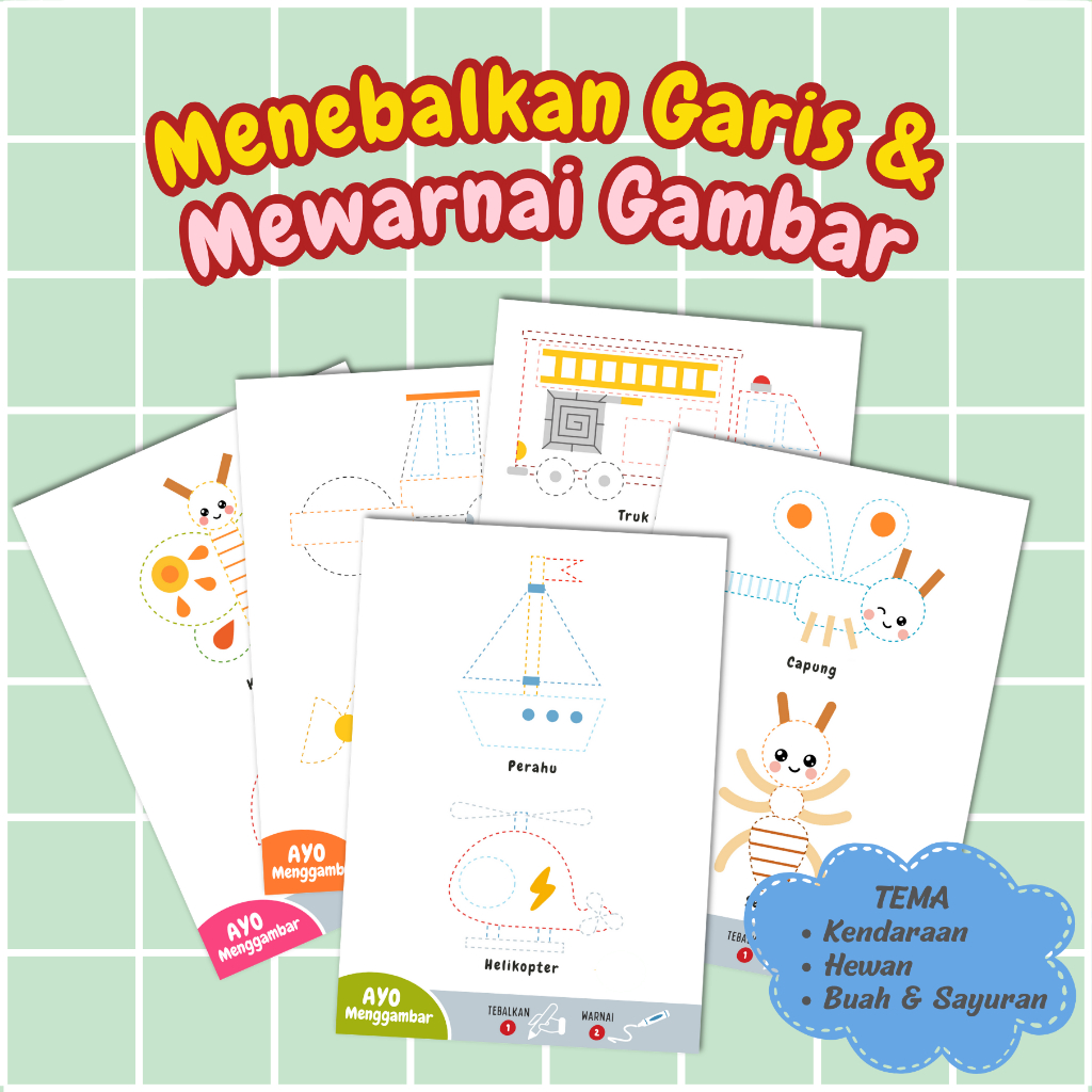 

Worksheet Tracing Lines / Aktivitas Belajar Menebalkan Garis & Mewarnai / Lembar Motorik Halus