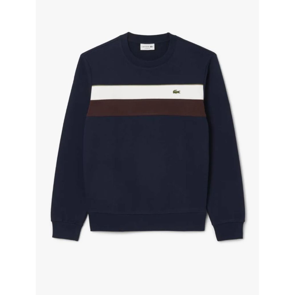 LACOSTE Men's Colour-Block Fleece Sweatshirt Pria - Navy