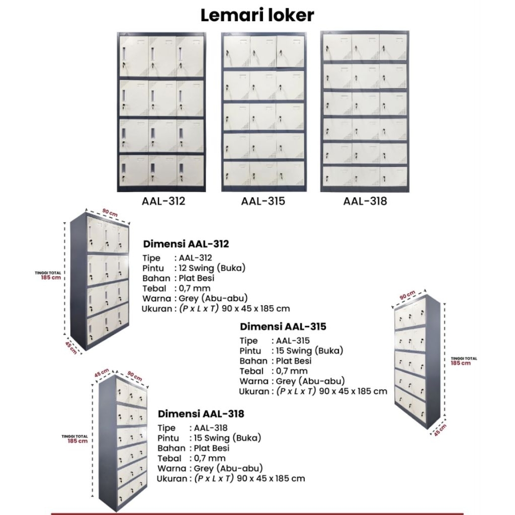 LEMARI LOKER 12,15,18 Pintu Abu