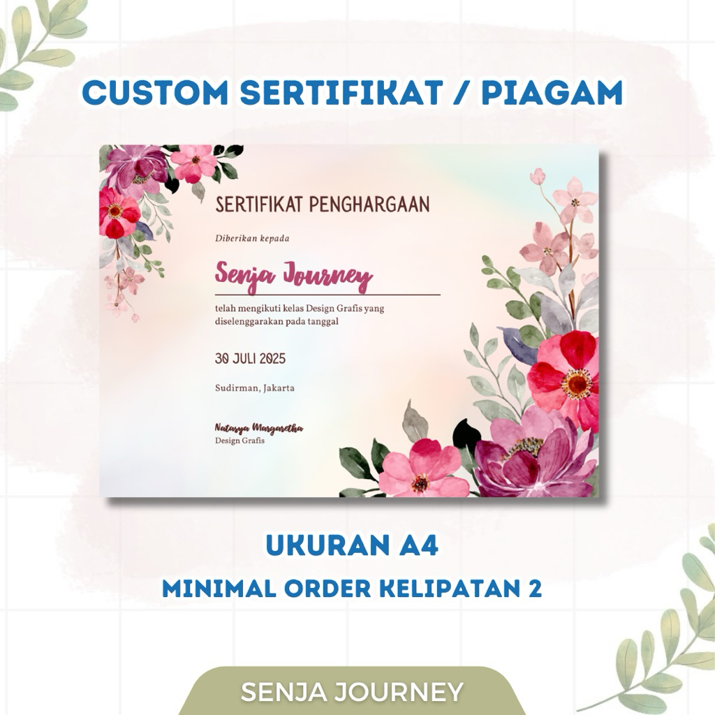 

Cetak Sertipikat Ukuran a4 / Print Sertifikat Custom / Piagam Penghargaan Murah