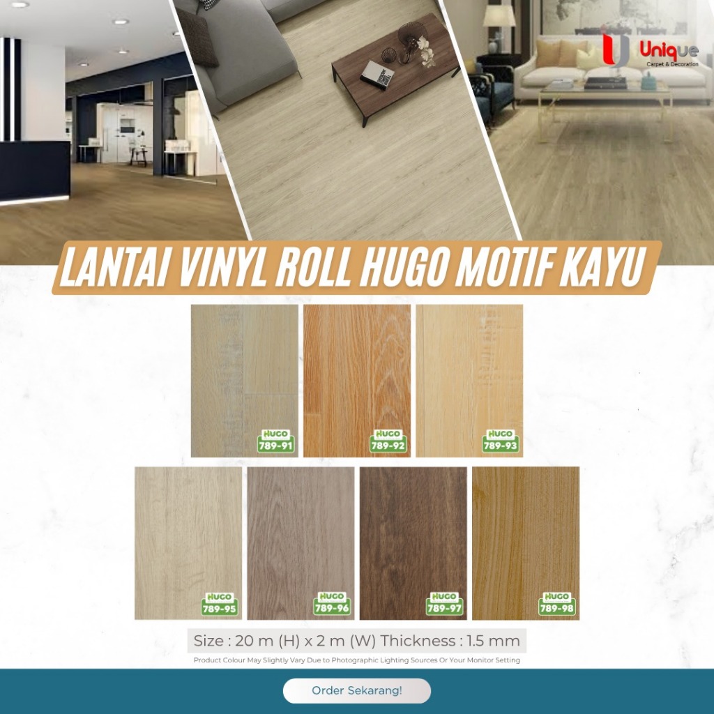 HUGO Vinyl Flooring Motif Kayu Tebal 1,5mm / Karpet Lantai Vinyl Roll Meteran