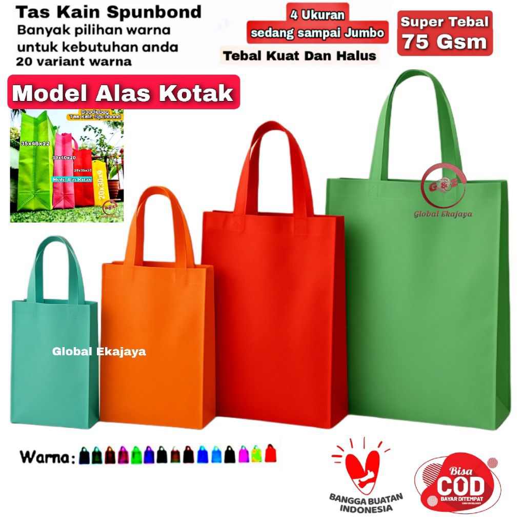 

(HBPA Box Alas Kotak 75 Gsm) Lusinan 12 Tas Kain Belanja Spunbond 20x30x9 25x35x10 30x40x10 35x46x12