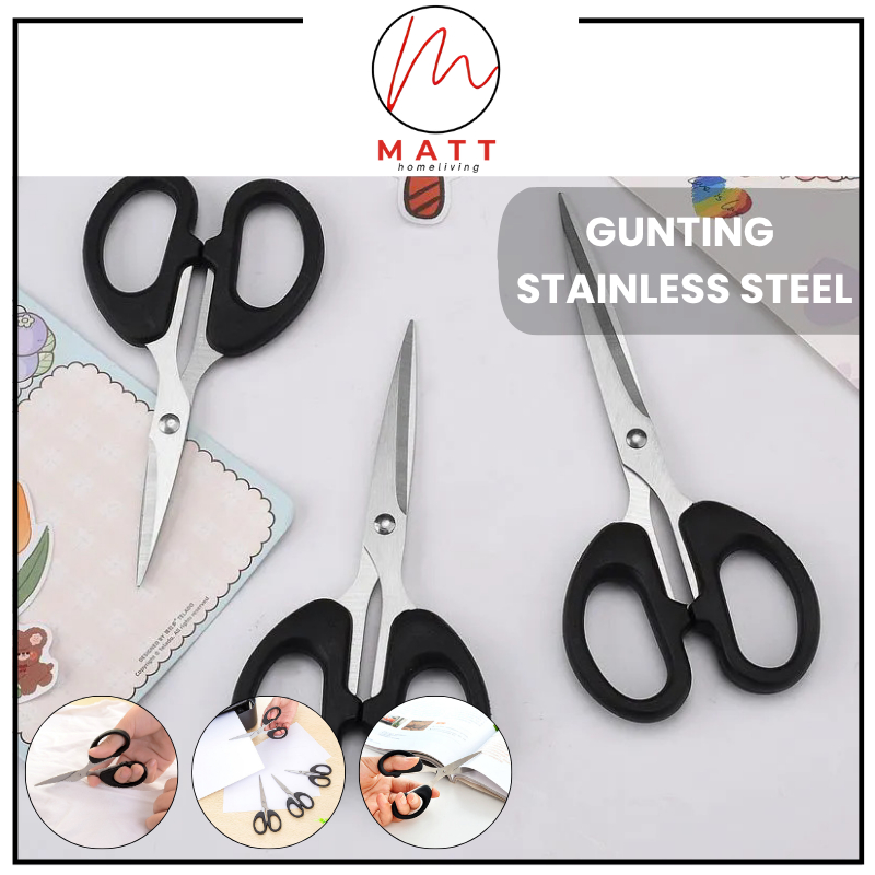 

MATT Gunting Serbaguna Kertas Kain Plastik Dapur Daun Benang Emigo Besar Sedang Kecil Multifungsi Gagang Hitam Bahan Stainless Steel