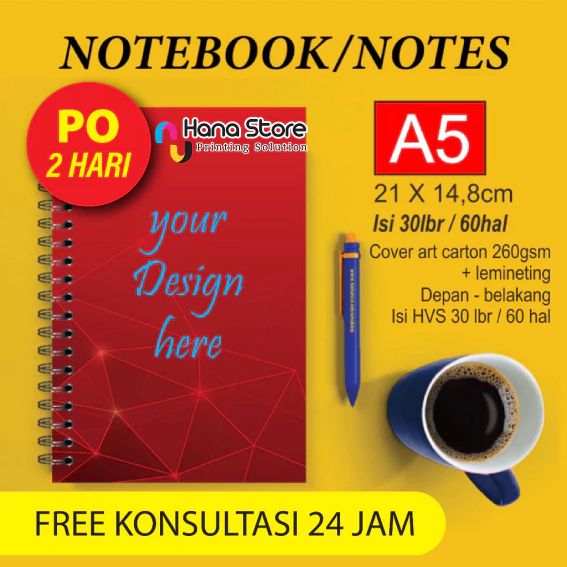 

Notebook/notes spiral custom A5 isi 30 lembar garis/polos