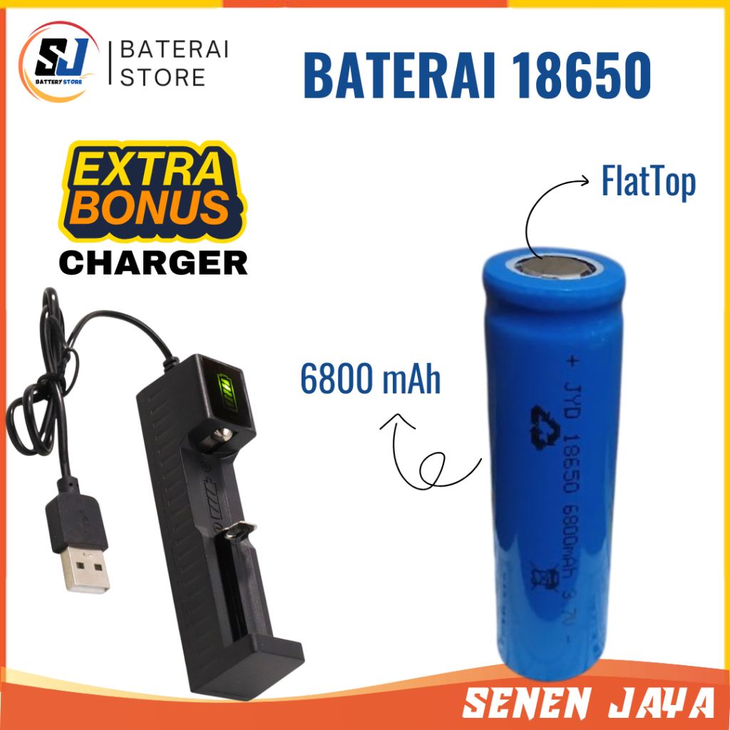 18650 BATERAI SENTER - BATERAI KIPAS ANGIN PORTABLE MINI -BATERAI 18650 FLAT TOP Baterai Senter 37V