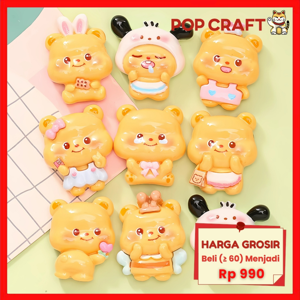 

PC Stiker 3D Resin Clay Dekor DIY Botol Gantungan JIbbitz Stiker Timbul Motif Butter Bear Kuning
