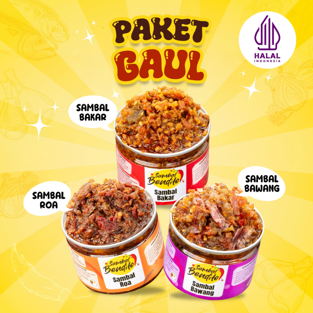 

BENDITO - Paket Gaul 3 Sambal Pedas Premium Sambal Roa, Bawang Pedas, Bakar Homemade isi 140gr