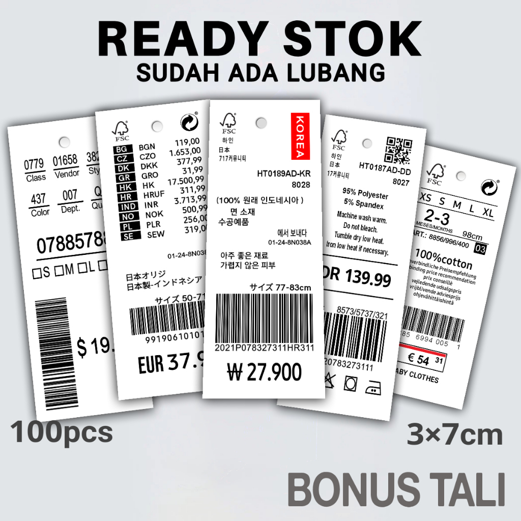 Hang Tag Baju Import Label Baju BONUS Tali Hangtag Tag Price Hangtag Murah Label Kertas Tag Label Ba