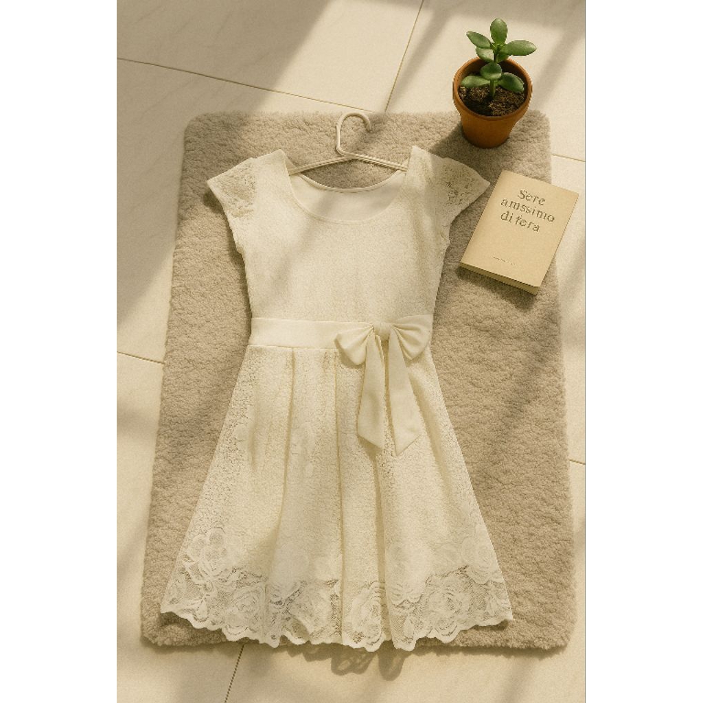 Gaun Pesta Lace Putih Elegan | Dress Brokat Wanita Cantik | Monja Second