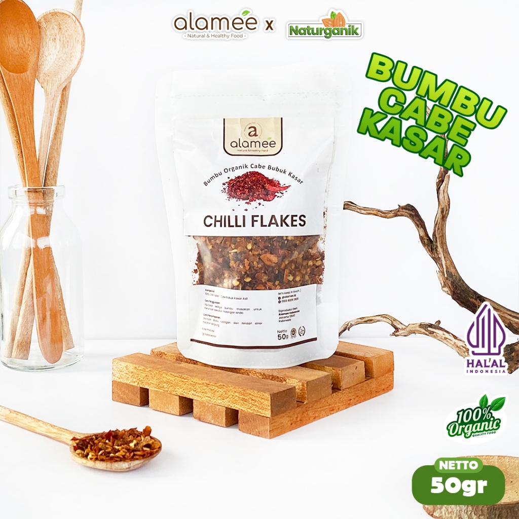 

ALAMEE Cabe Bubuk Kasar Chilli Flakes Cabai Bumbu Dapur Instan Tanpa Campuran 50 Gram Naturganik