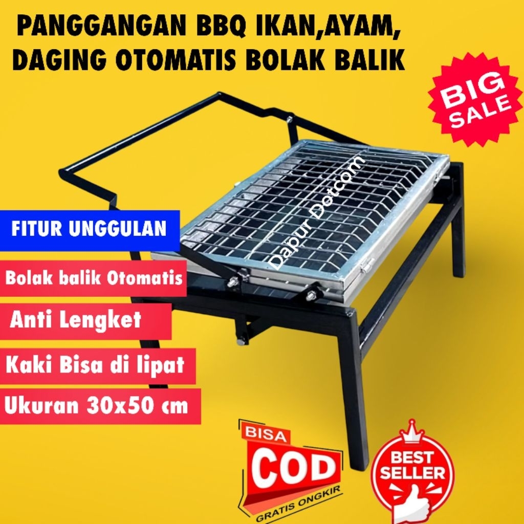 NEW Panggangan BBQ Arang Bolak Balik Otomatis/Panggangan Lipat Besi Ayam Ikan Daging/Bakaran