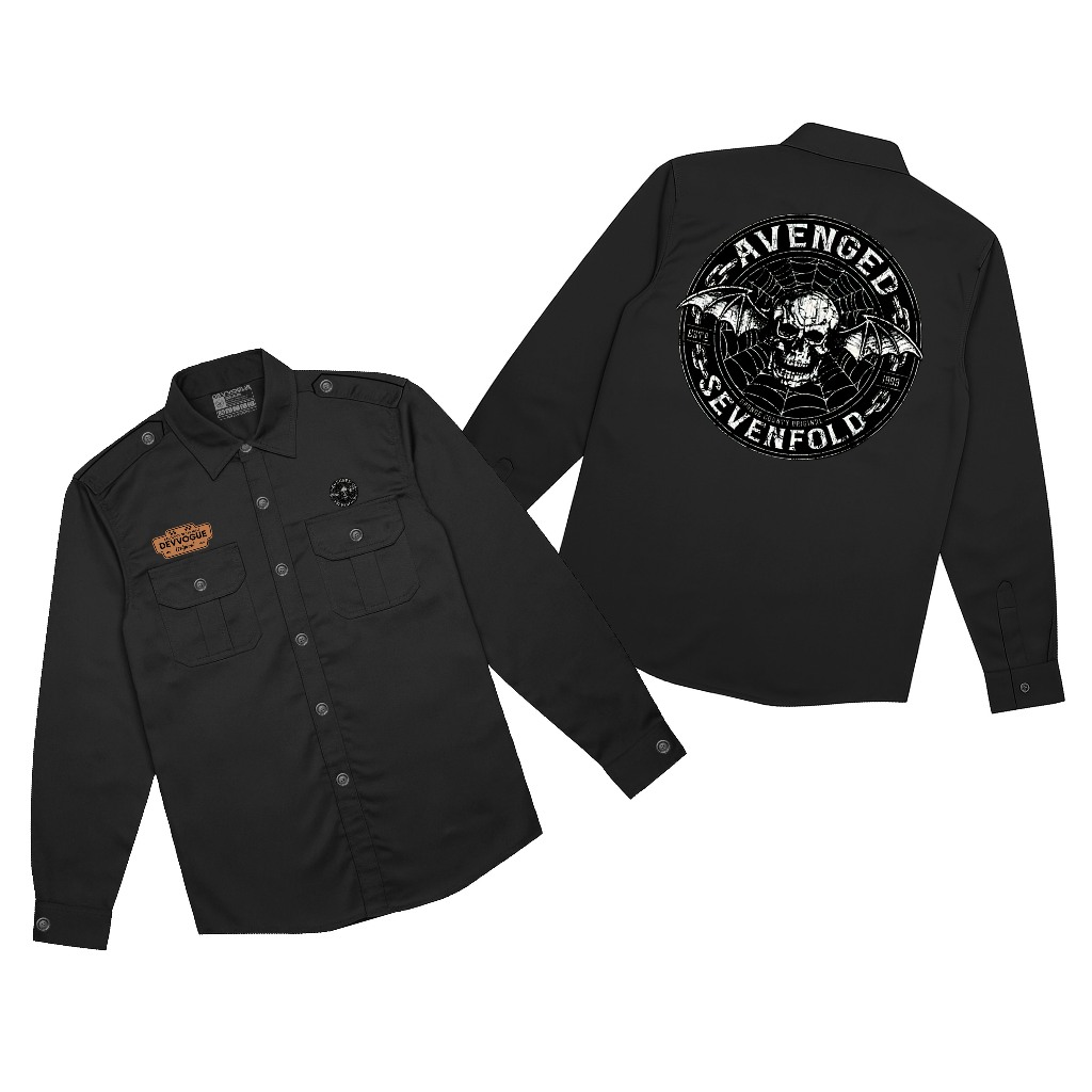 Devvogue Workshirt Pria Avenged Sevenfold Pdh Lengan Panjang Bahan American Drill