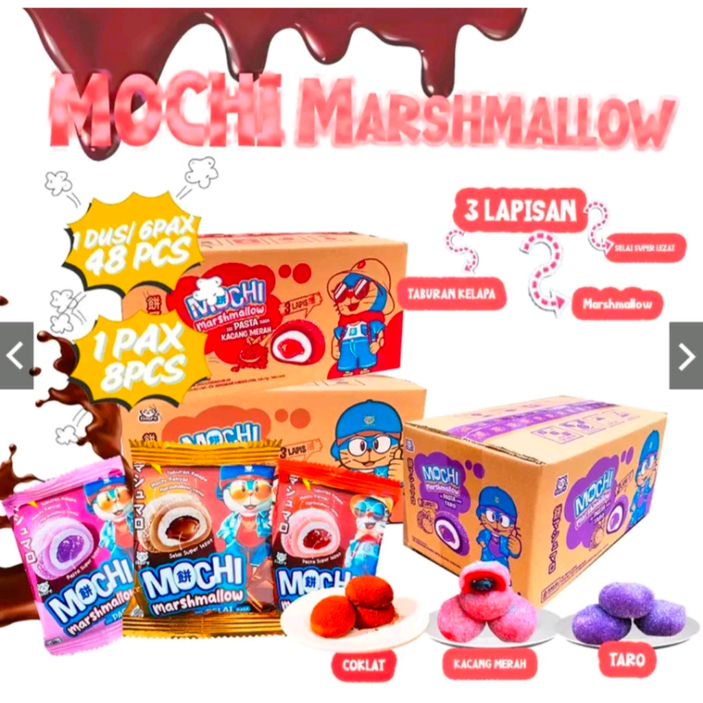 

Mochi marshmallow pasta 3 lapis mochi viral jajanan kekinian 1 pack isi 8 pcs