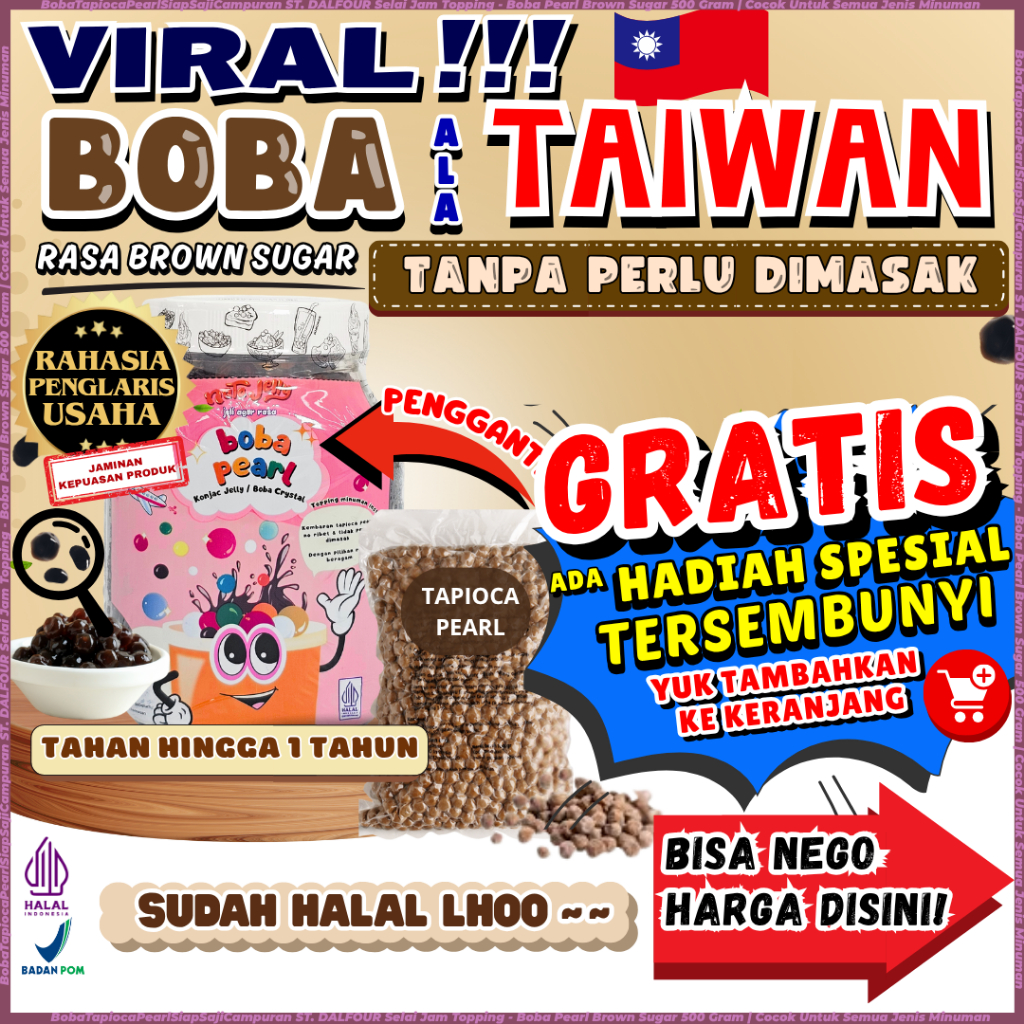 

BobaTapiocaPearlSiapSajiCampuran ST. DALFOUR Selai Jam Topping - Boba Pearl Brown Sugar 500 Gram | Cocok Untuk Semua Jenis Minuman