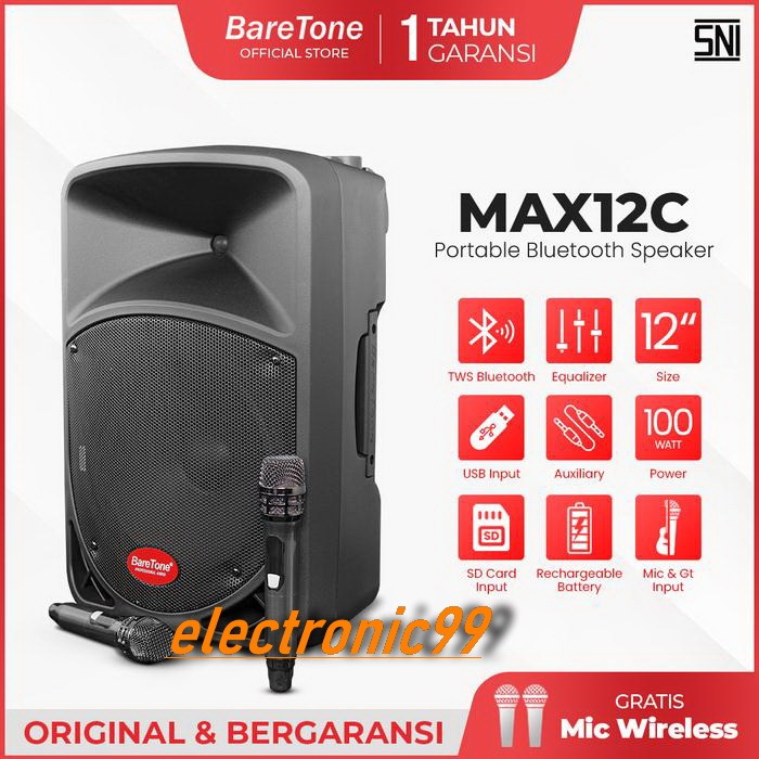 SPEAKER PORTABLE BARETONE AUDIO MAX15C SPEAKER BLUETOOTH PORTABLE 15INCH