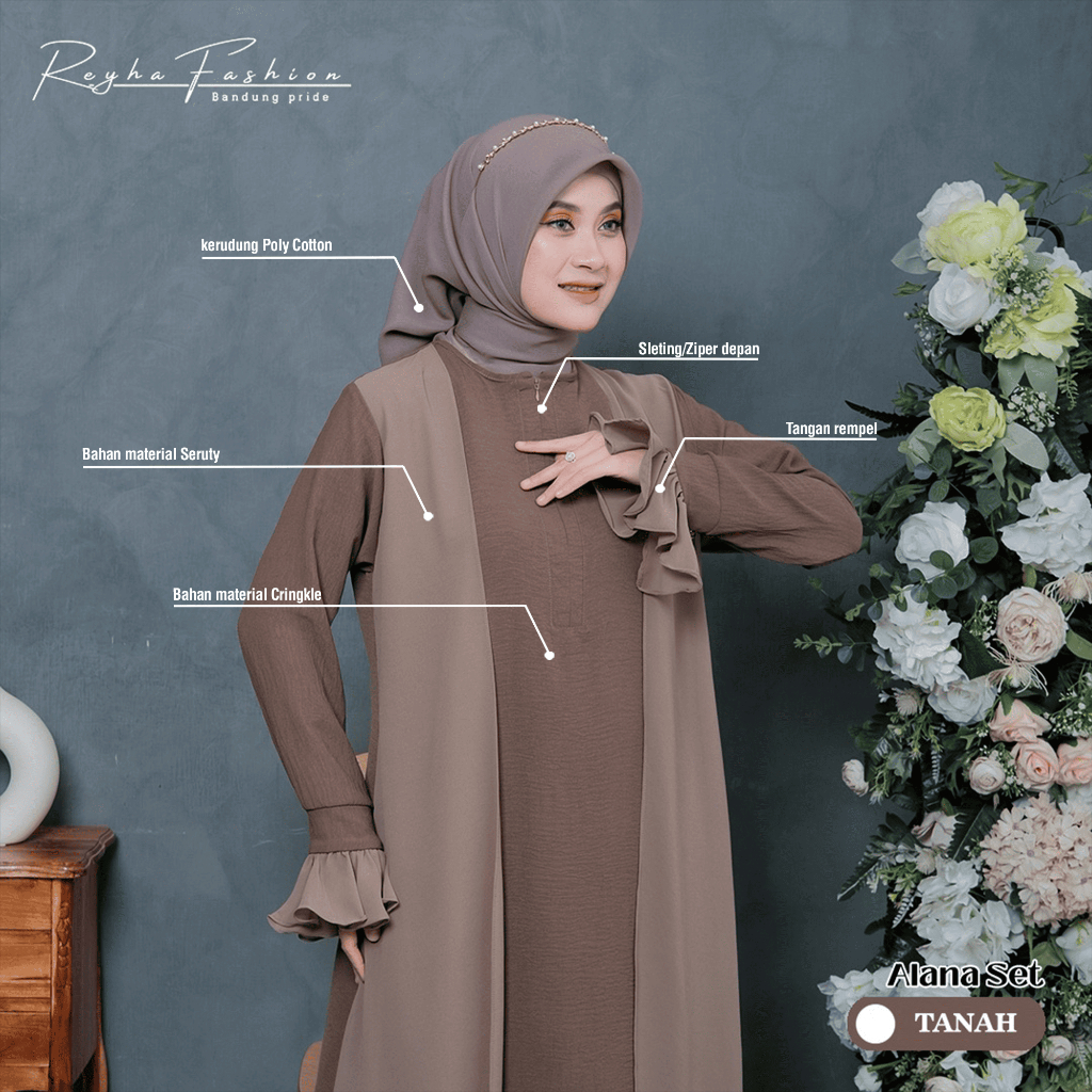 Alana Gamis Set Premium / Gamis pengajian / Gamis Pesta / Gamis Umroh / Gamis Murah