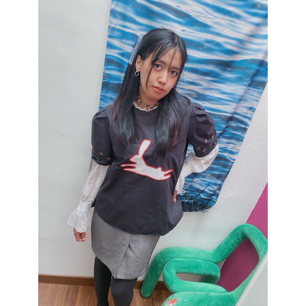 Reworked Bunny Patch | Blouse Hitam Wanita Patch | Reworked Blouse Hitam