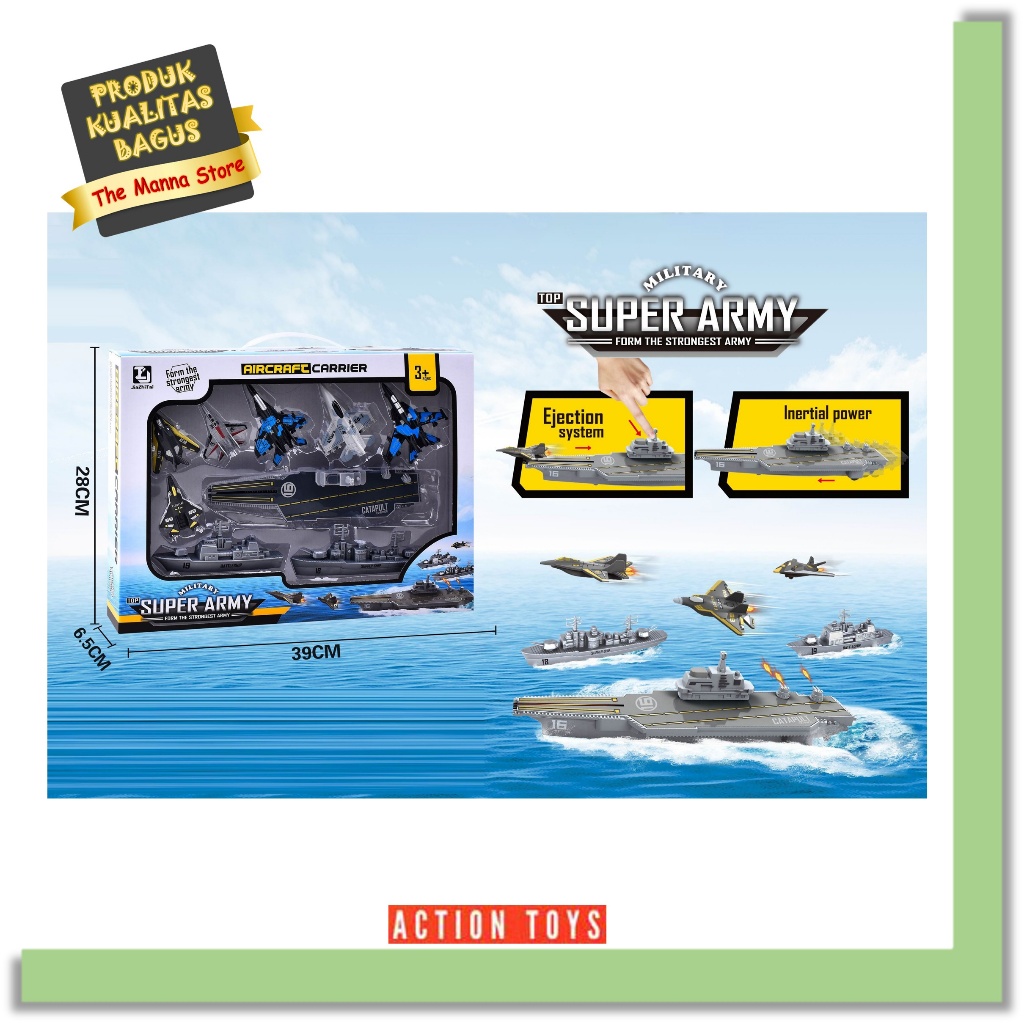 MILITARY SUPER ARMY AIRCRAFT CARRIER Action Toys Mainan Anak Kualitas Bagus