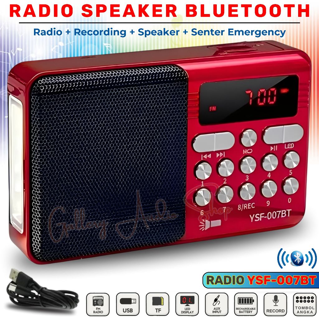 Speaker Radio Bluetooth Multifungsi Bisa Rekam + Ada Senter Emergency Radio YSF-007BT | Radio Speake
