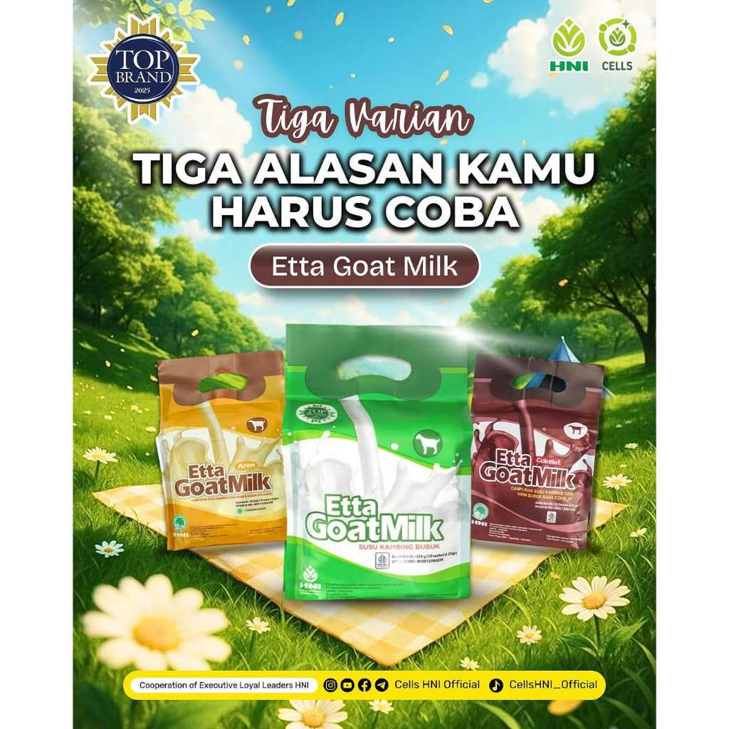 

Etta Goat Milk HNI Susu Kambing Bubuk Original - Aren - Cokelat Isi 10 Sachet / Etta Goat Milk HNI