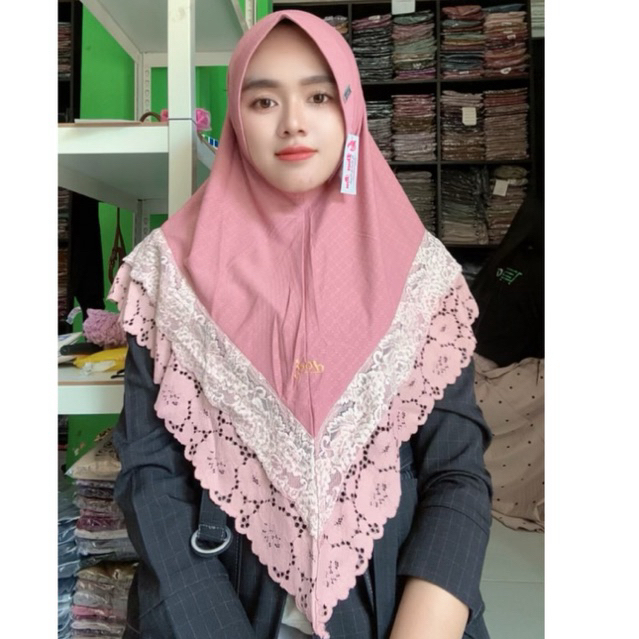 529 Jilbab Doa Ibu Renda Susun Tile jersey Varale/Hijab doi ori By Bunyamin Corak Renda 2 pet antem