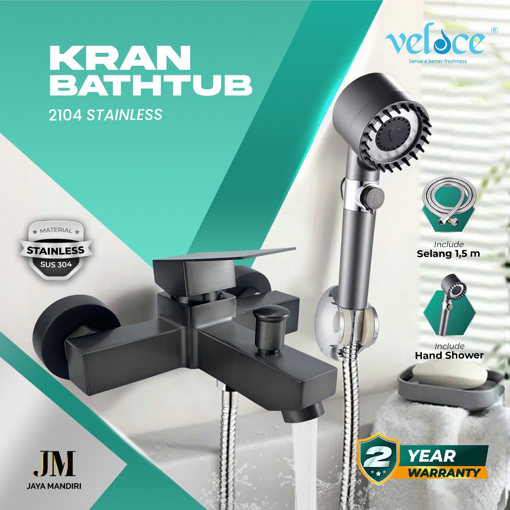 VELOCE Kran/Keran Bathtub Panas Dingin Kran Betap Bak Mandi Stainless Steel Grey | 2104