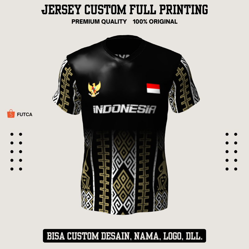 Kaos Jersey Futsal Hitam Motif Batik 158 - Jersey Baju Olahraga Full Printing