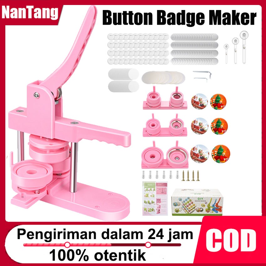 

Produk siap stok Push-Pull Pink Button Badge Maker Machine, DIY Pin Button Maker Machine Different Size Mold ,25,32,58mm Mold DIY Badge Pin Maker Machine Kit With 300pcs