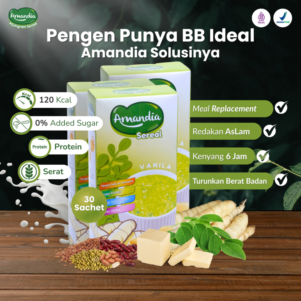 

Amandia sereal Berbahan Alami Bantu Atasi Lingkar Perut Yang Berlebih Rendah Gula Tinggi Serat