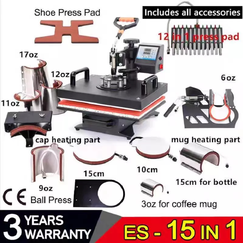 Papan Tutup Sepatu ES - 15 In 1 Mesin Press Sablon Swing 29x38 600 Watt Multifungsi (Kaos, Mug, Topi