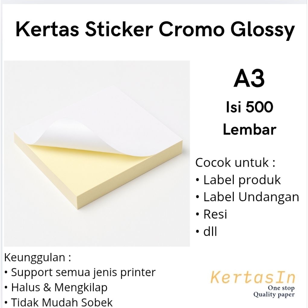 Kertas Sticker Chromo Glossy A3 Isi 500 Lembar / 1 Rim | Sticker Label dan Undangan