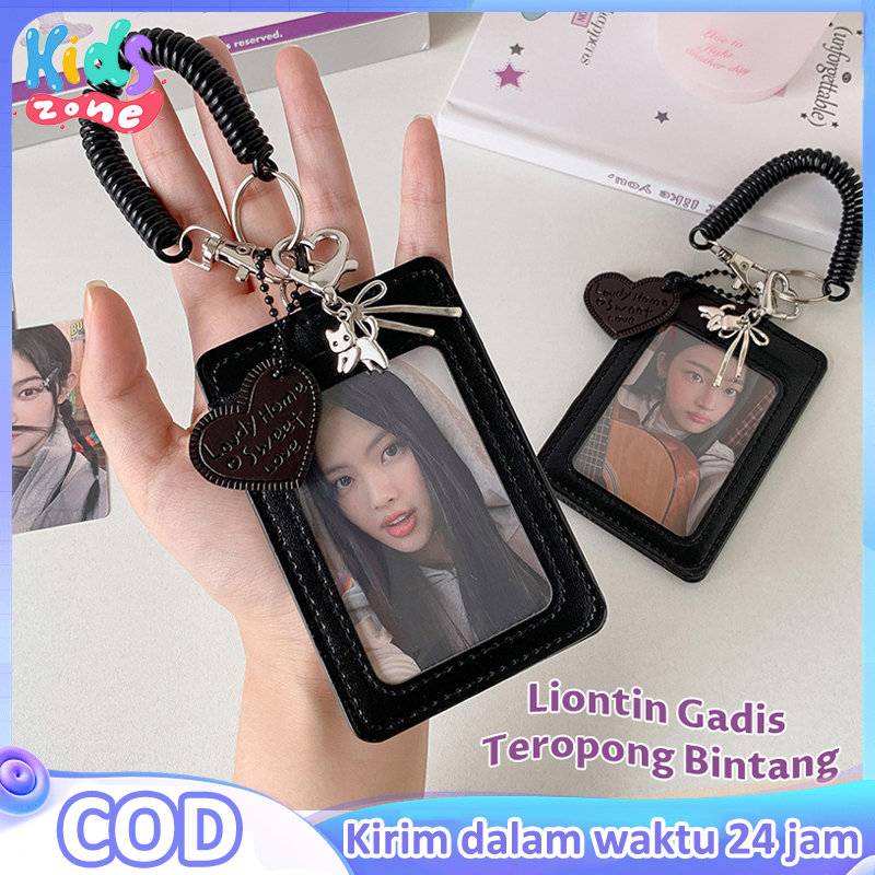 

3inchCard Holder Kpop Idol PhotoCard Display With Spring Rope Student ID Card Bus Card Protective Case School Bag Pendant